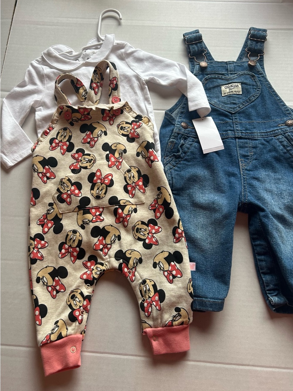 Minnie Mouse Romper with Denim Overalls and Peter Pan Collar Bodysuit
